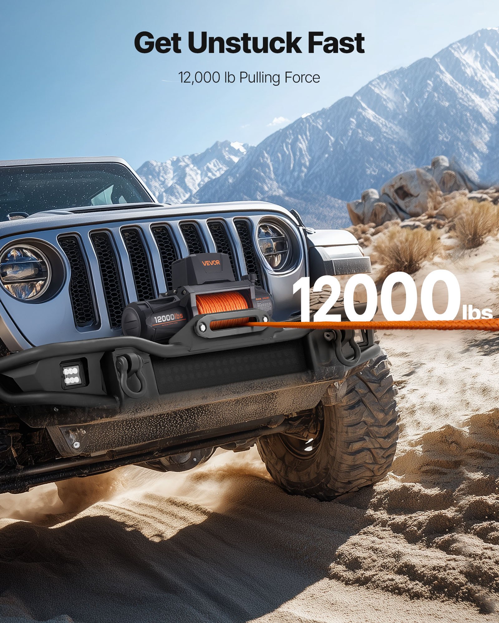 VEVOR elektrische lier, 5400 kg, 12 V DC vrachtwagenlier met Φ 9,5 mm x 28 m synthetisch touw, draadloze en bekabelde afstandsbediening, IP67 voor het slepen van SUV's, jeeps, aanhangwagens en boten