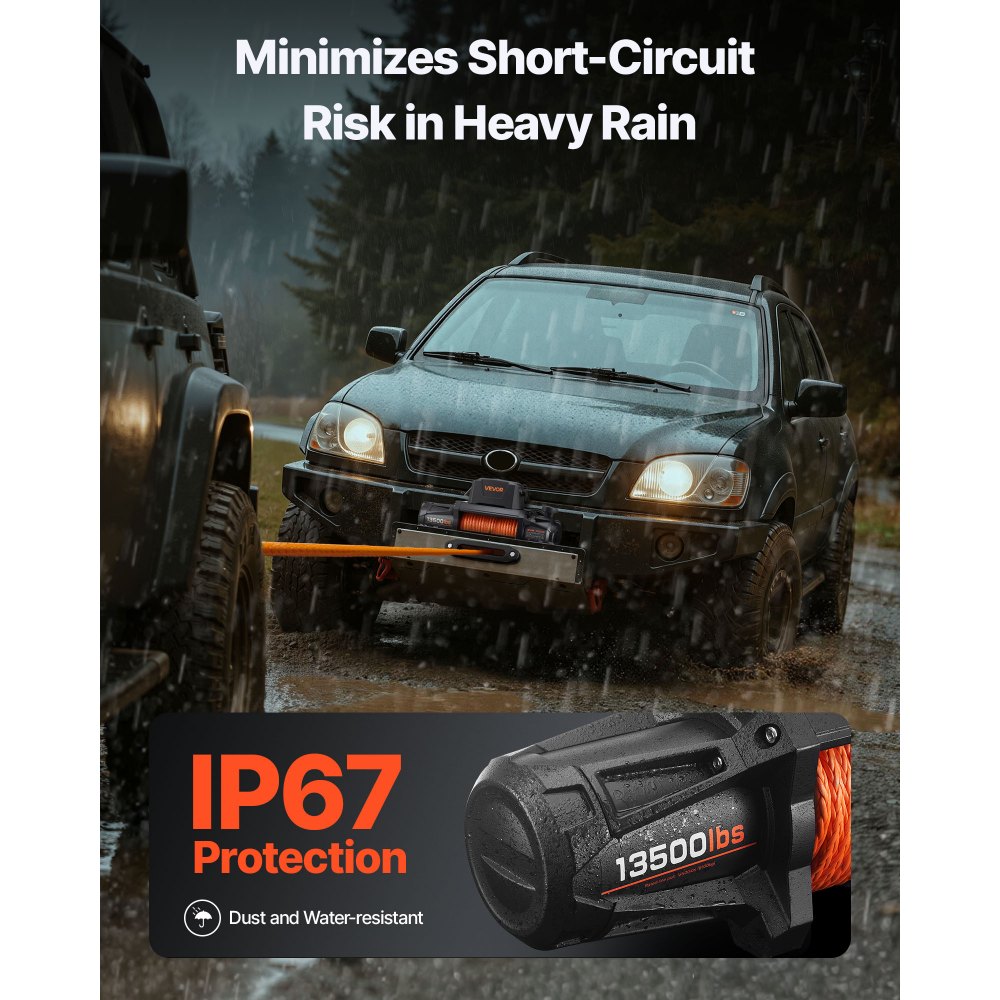 VEVOR elektrische lier, 6100 kg, 12 V DC vrachtwagenlier met Φ 9,5 mm x 28 m synthetisch touw, draadloze en bekabelde afstandsbediening, IP67 voor het slepen van SUV's, jeeps, aanhangwagens en boten