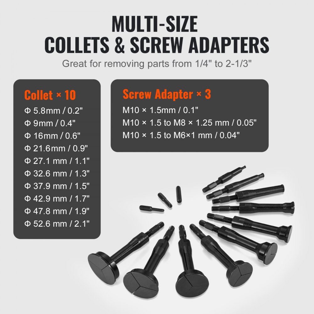 VEVOR Blind Hole Collet Lagerring en Seal Puller Extractor Set, Slide Hammer Pilot Insert Tool Set voor het verwijderen van de trapas, 10 verstelbare spantangen en tegenhouders, 16 stuks