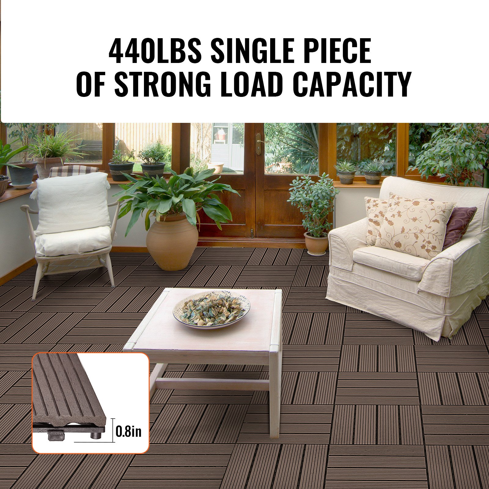 VEVOR Interlocking Deck Tiles Plastic Wood, 27 Pack,12"x12" 27 sq. ft Waterproof Outdoor Flooring All Weather Use, Patio Floor Decking Covering Tiles for Porch Poolside Balcony Backyard, Dark Brown