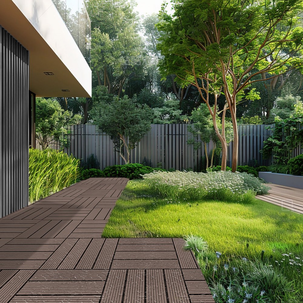 VEVOR Terrastegels, set van 10, balkontegels 295 x 295 mm, kliktegels, waterbestendige kunststof vloer voor buiten, terrasvloer voor veranda, zwembad, balkon, donkerbruin