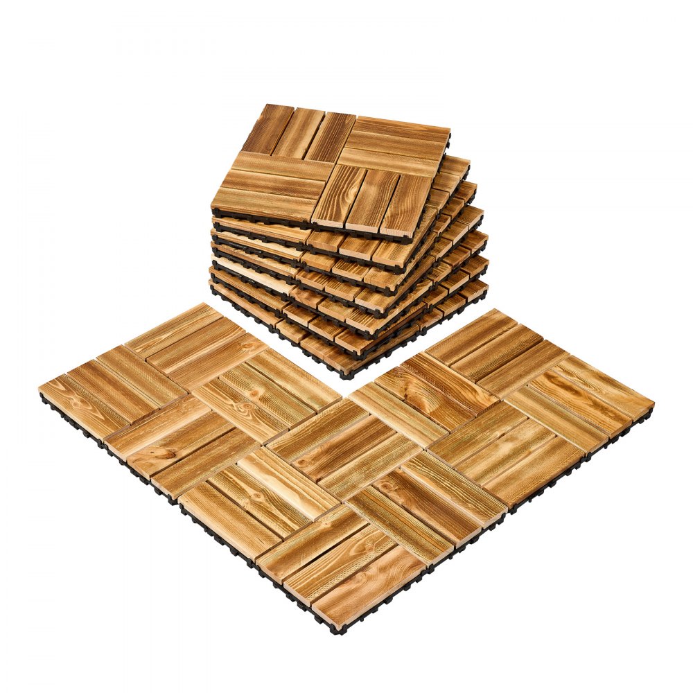 VEVOR Interlocking Deck Tiles Solid Wood, 10 Pack,12"x12" Waterproof Camphor Pine Wood Flooring All Weather Use, Patio Floor Decking Covering Tiles for Porch Poolside Balcony Backyard, (Wooden)