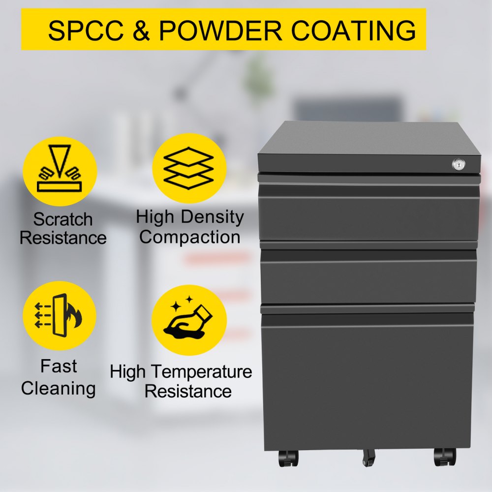 VEVOR Afsluitbare Archiefkast Zwarte Mobiele Archiefkast 500 x 400 x 620 mm Verrijdbare Archiefkast met Beweegbaar Universeel Wiel Geschikt voor Gebruik op School, Kantoor, Ziekenhuis en andere Scènes