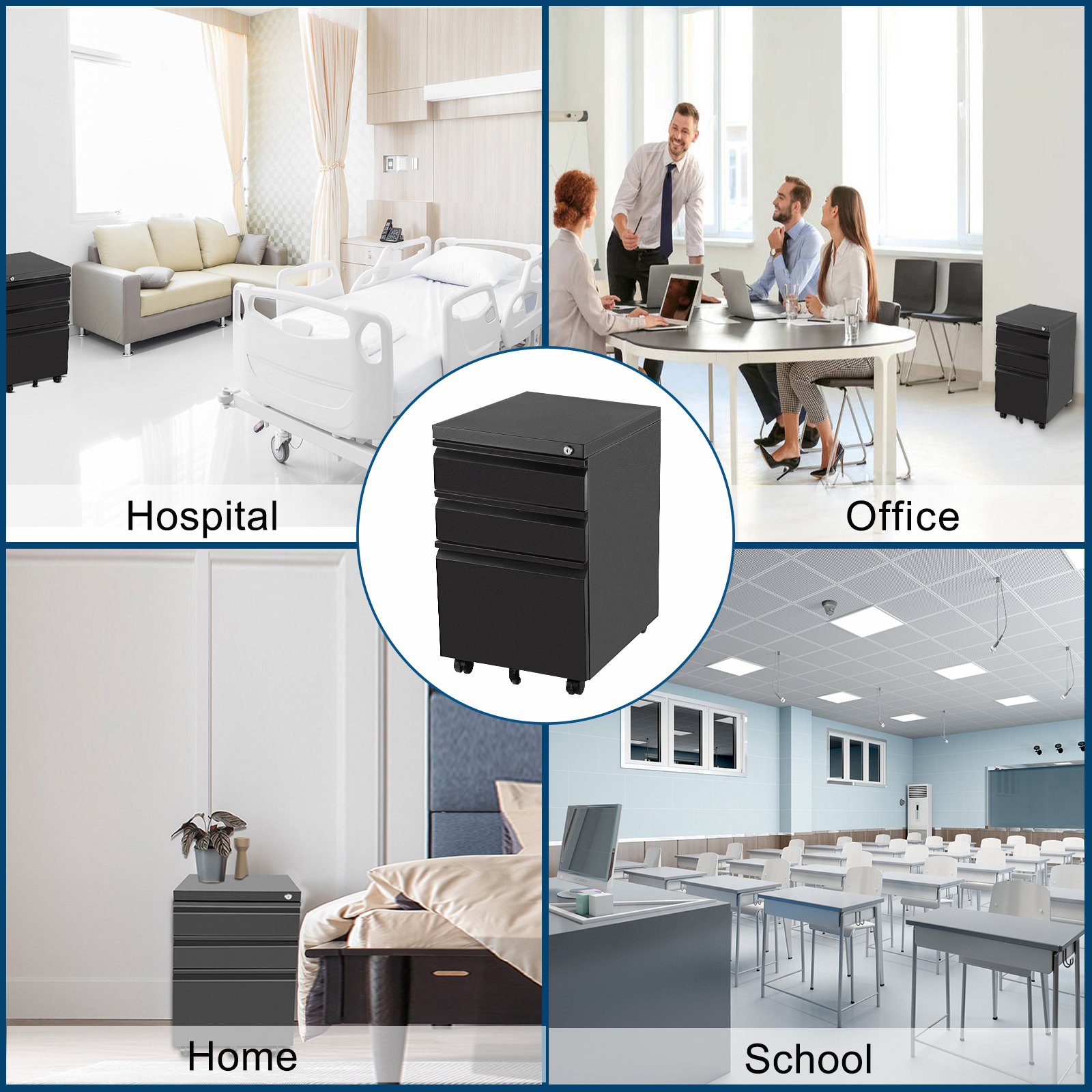 VEVOR Afsluitbare Archiefkast Zwarte Mobiele Archiefkast 500 x 400 x 620 mm Verrijdbare Archiefkast met Beweegbaar Universeel Wiel Geschikt voor Gebruik op School, Kantoor, Ziekenhuis en andere Scènes