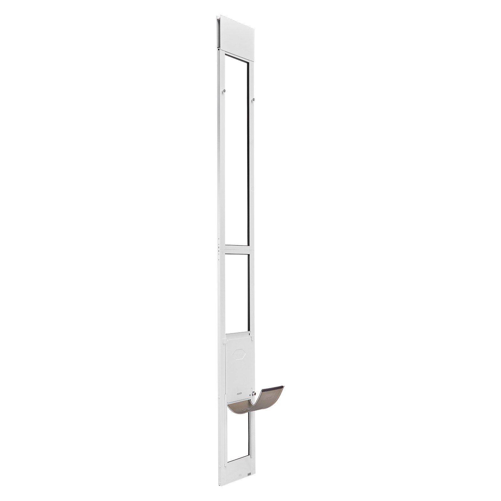 VEVOR Hondenluik voor glazen schuifdeur, hoogteverstelbaar van 2311–2439 mm, frame van aluminiumlegering met draaibare metalen scharnieren en slotontwerp, afmetingen gordijn 209,6 x 311,2 mm, wit