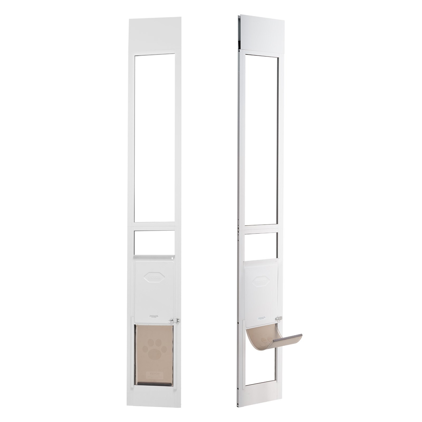 VEVOR Hondenluik voor Schuifdeuren 1927-2049 mm Hoogte Verstelbare Hondenluik Schuifdeuren, Gehard Glazen Huisdierluik met Aluminium Frame & Scharnierconstructie, Klep en Slot voor Kleine Honden