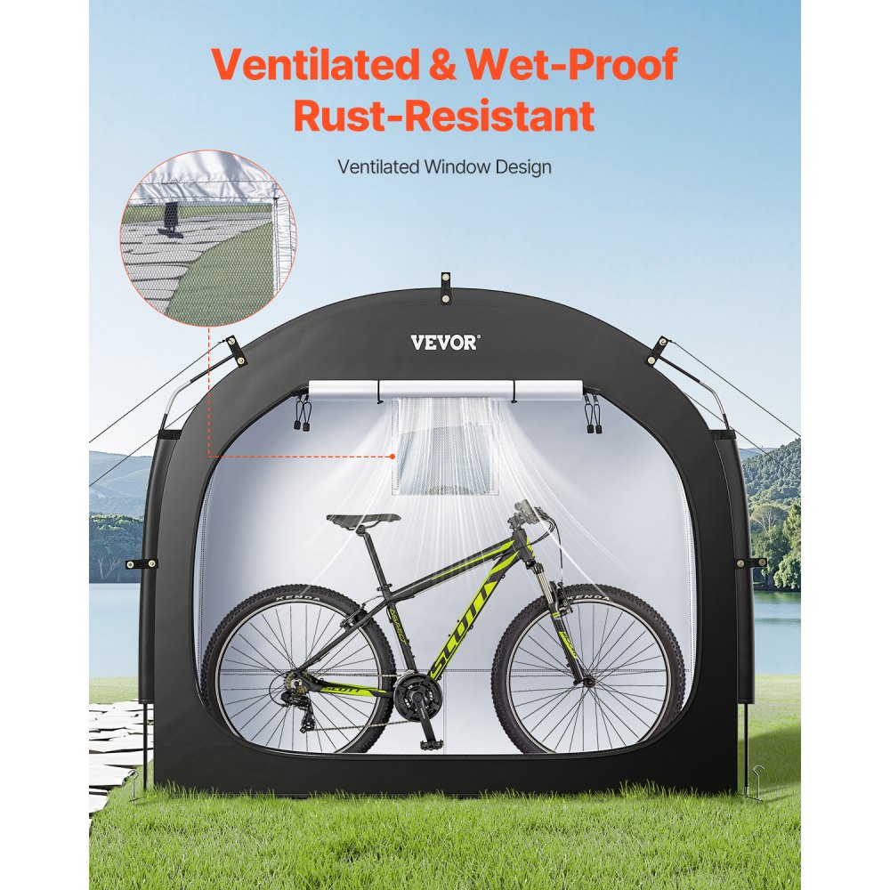 VEVOR Bike Storage Tent, 1 to 2 Bikes, Outdoor Spacious Bike Storage Tent with Ventilated Window, Waterproof Easy-to-Install Bike Tent with High Strength Fiberglass & Dual Zippers, Fit for Bicycle