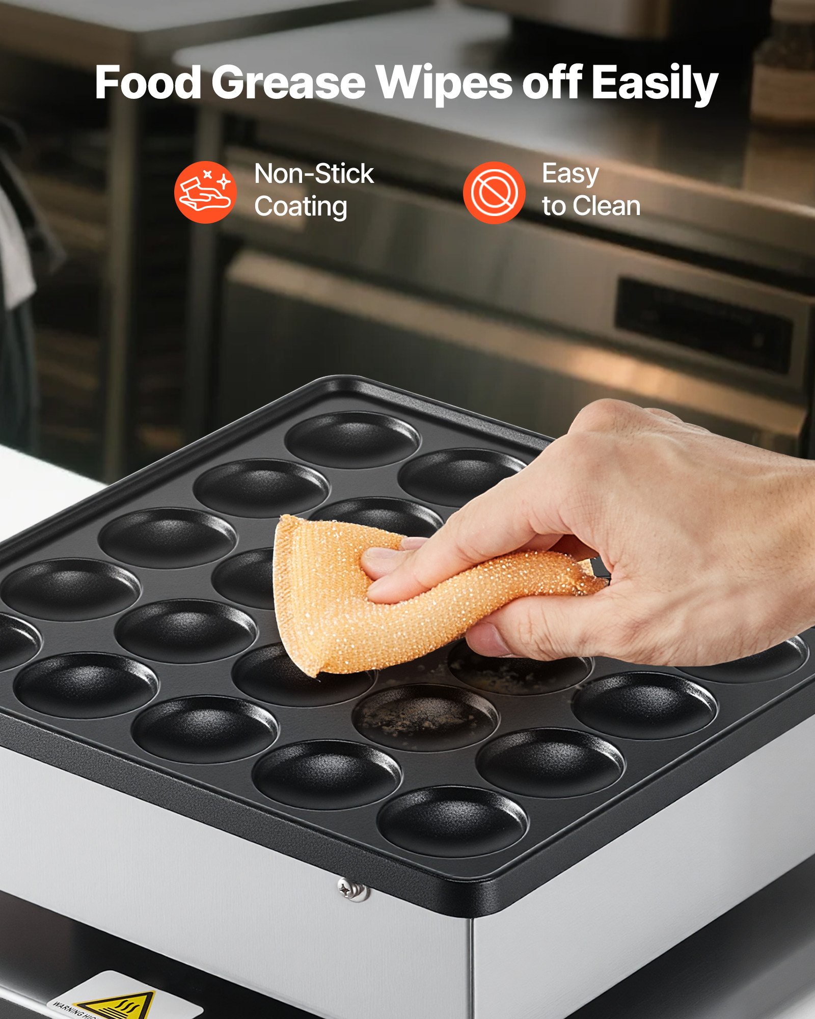 VEVOR Mini-pannenkoekenmaker, Dutch Muffin-wafelijzer met een diameter van 43 mm, antiaanbaklaag van roestvrij staal, poffertjesgrill, elektrische mini-pannenkoekenbakker voor thuis, keuken en restaurant