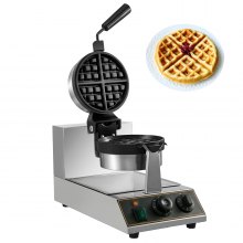 BuoQua Rotated Commercial Round Waffle Maker Nonstick Electric Rotating Egg Waffle Maker Machine Stainless Steel Temperature and Time Control Belgian Waffle Maker