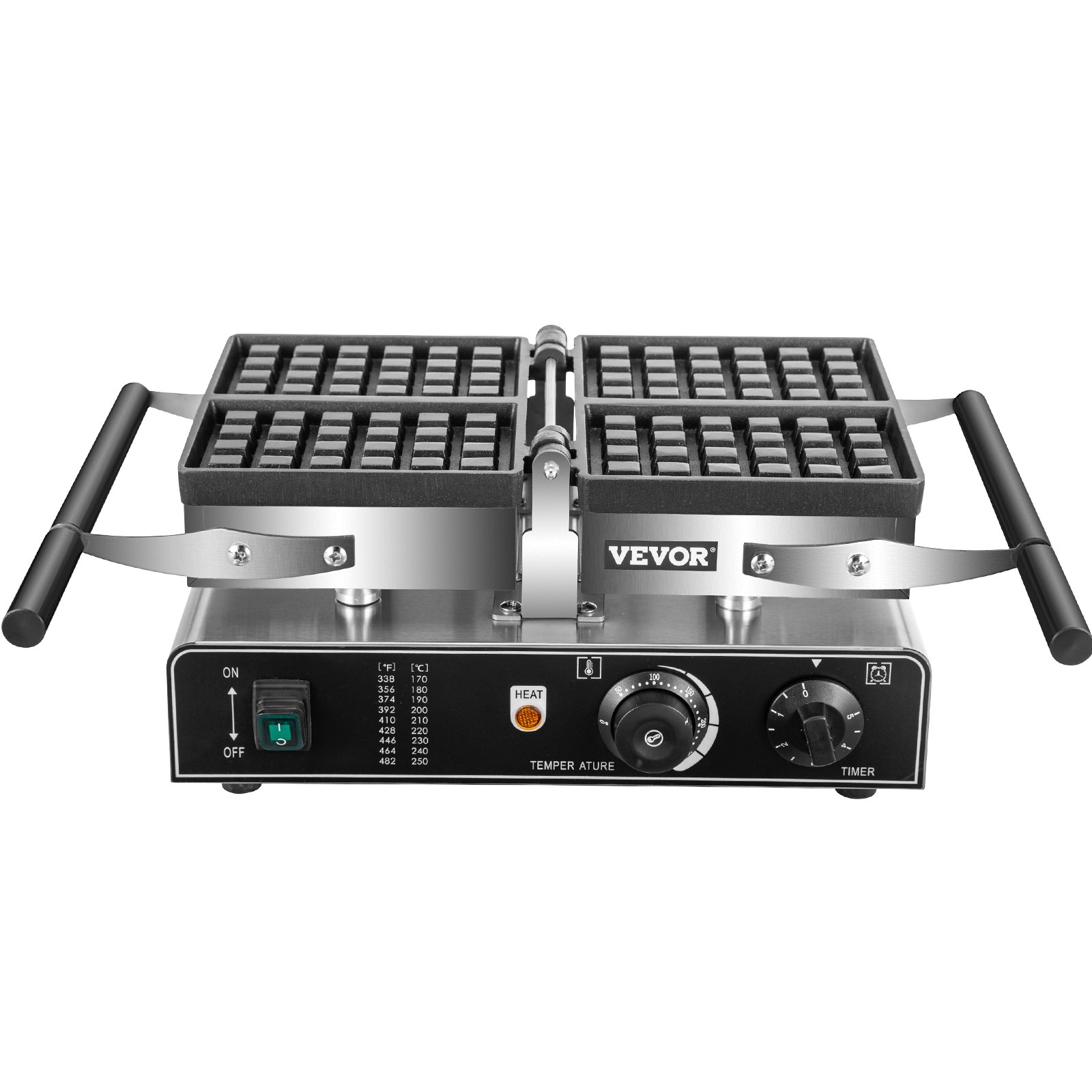 VEVOR Elektrische Wafelijzer 1600W Belgische Wafelijzer 8kg Rechthoek Commerciële Wafelijzer van Roestvrij Staal en Teflon Gecoat Aluminium met Omkeerbare Dubbele Pannen, Temperatuur- en Tijdregeling