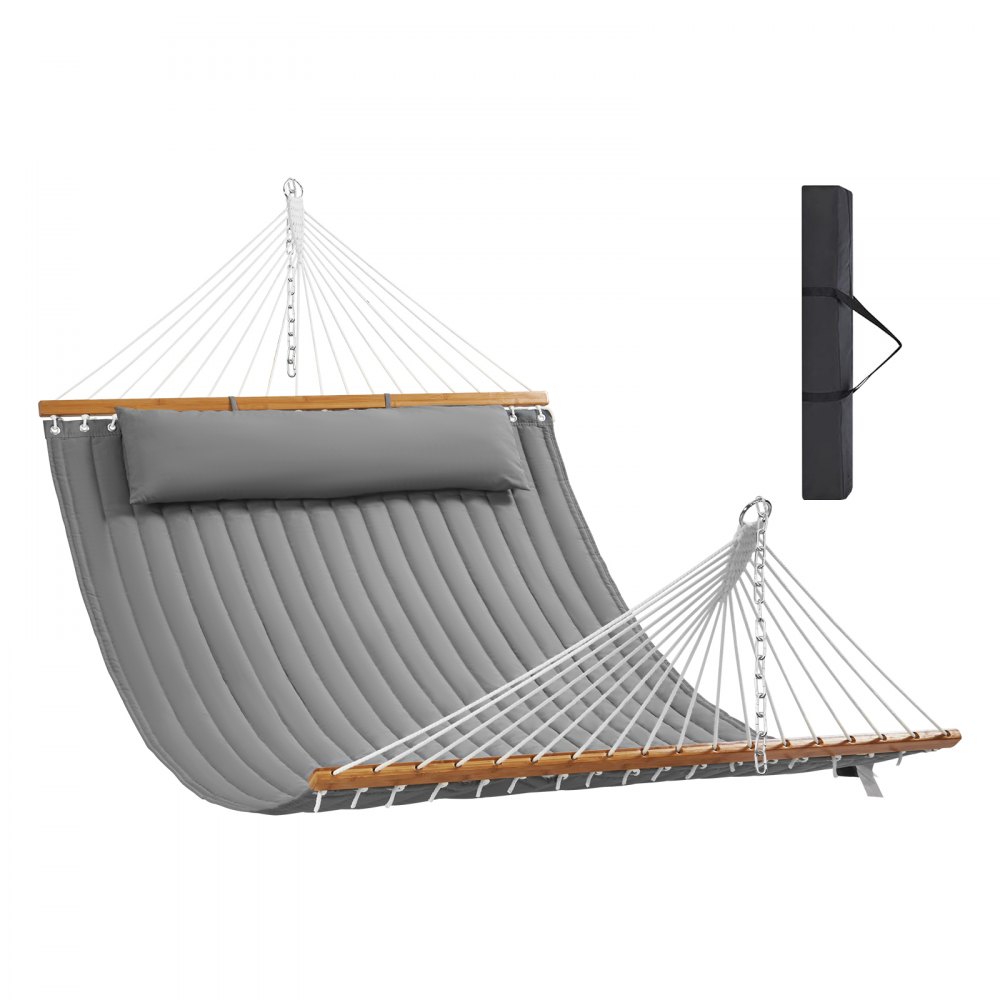 VEVOR Double Quilted Fabric Hammock with Hardwood Spreader Bar Detachable Pillow