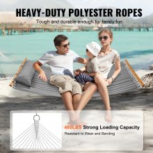 VEVOR Hammock for 2 Person Double Hammock with Curved Spreader Bar Removable Pillow and Portable Carrying Bag Hammock for Outdoor Use Load Capacity 200 kg Gray