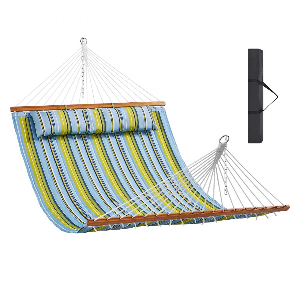 VEVOR Double Quilted Fabric Hammock with Hardwood Spreader Bar Detachable Pillow