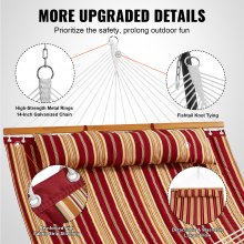 VEVOR Quilted Fabric Hammock, 1400 x 1900 mm Double Hammock with Hardwood Spreader Bars, for 2 Person with Removable Pillow and Chains for Camping, Outdoor, Patio, Garden, Beach