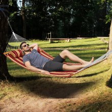 VEVOR Quilted Fabric Hammock, 1400 x 1900 mm Double Hammock with Hardwood Spreader Bars, for 2 Person with Removable Pillow and Chains for Camping, Outdoor, Patio, Garden, Beach