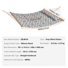 VEVOR Quilted Fabric Hammock, 10ft Double Hammock with Hardwood Spreader Bars, Quilted Hammock for 2 Person with Removable Pillow and Chains for Camping, 500lbs Load Capacity