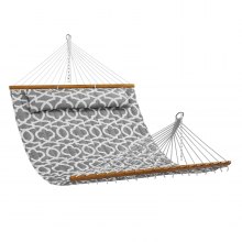 VEVOR Quilted Fabric Hammock, 10ft Double Hammock with Hardwood Spreader Bars, Quilted Hammock for 2 Person with Removable Pillow and Chains for Camping, 500lbs Load Capacity