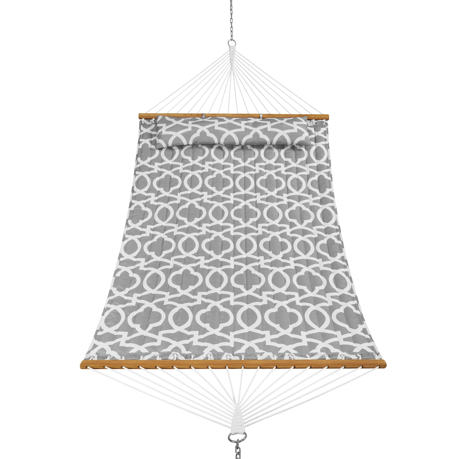 VEVOR hangmat van gewatteerde stof, 3 meter dubbele hangmat met hardhouten spreidstokken, gewatteerde hangmat voor 2 personen met afneembaar kussen en kettingen voor kamperen, 500 lb laadvermogen