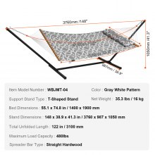 VEVOR dubbele hangmat met standaard, draagvermogen van 218 kg, dubbele hangmat met stalen standaard van 3,5 meter, draagbare draagtas en kussen, buitenhangmat, grijs en wit patroon