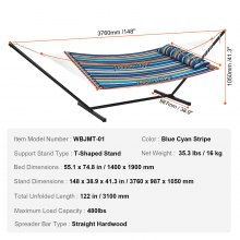 VEVOR Hammock for 2 Person with Stand, 450 lbs Load Capacity, Double Hammock with 12ft Steel Stand and Portable Carry Bag and Pillow, Hammock for Outdoor Patio Garden Beach