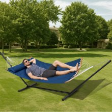 VEVOR Hammock for 2 Person with Stand, Double Hammock with Curved Spreader Bar, Removable Pillow and Portable Carrying Bag, Freestanding Hammock for Outdoor, Load Capacity 200 kg
