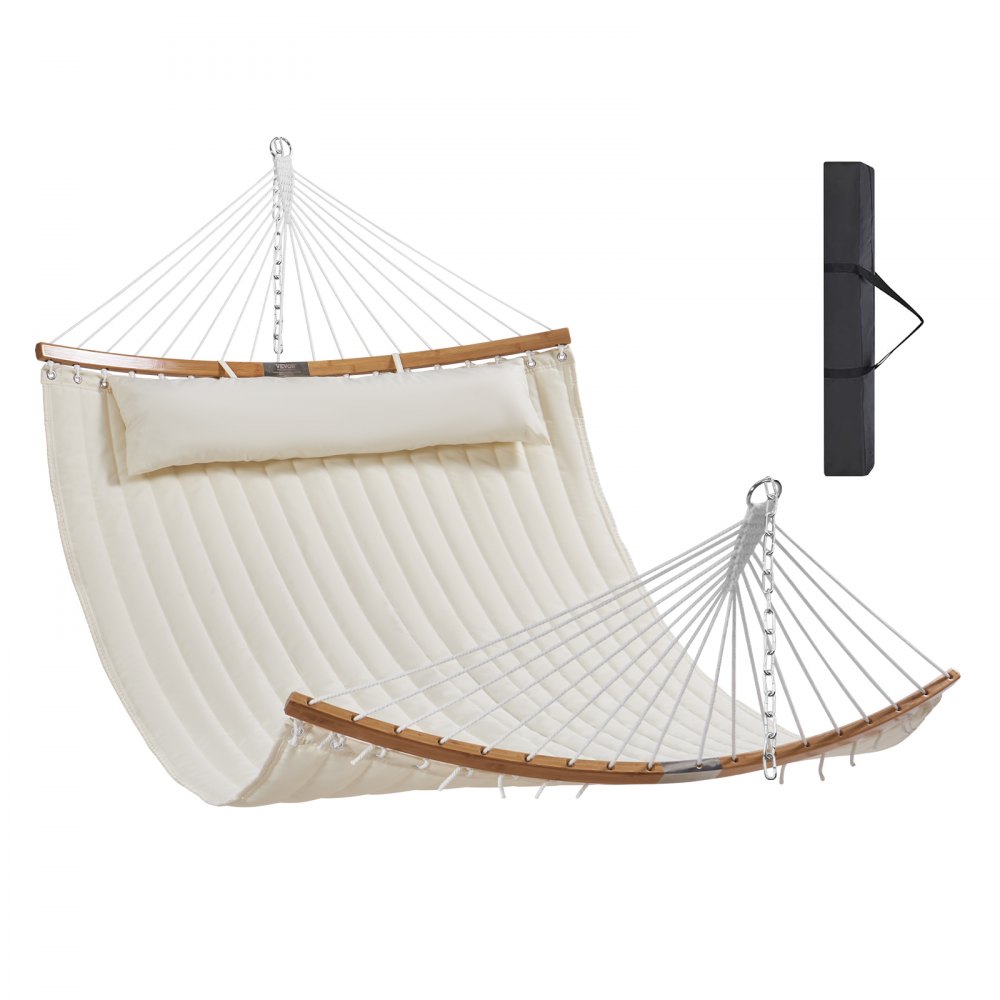 VEVOR hangmat van gewatteerde stof, 1400 x 1900 mm dubbele hangmat voor 2 personen met afneembaar kussen en kettingen voor kamperen, buiten, terras, tuin, strand, 0,22 ton laadvermogen