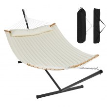 VEVOR Hammock for 2 Person with Stand Double Hammock with Curved Spreader Bar Removable Pillow and Portable Carrying Bag Hammock for Outdoor Use Load Capacity 207 kg Cream White
