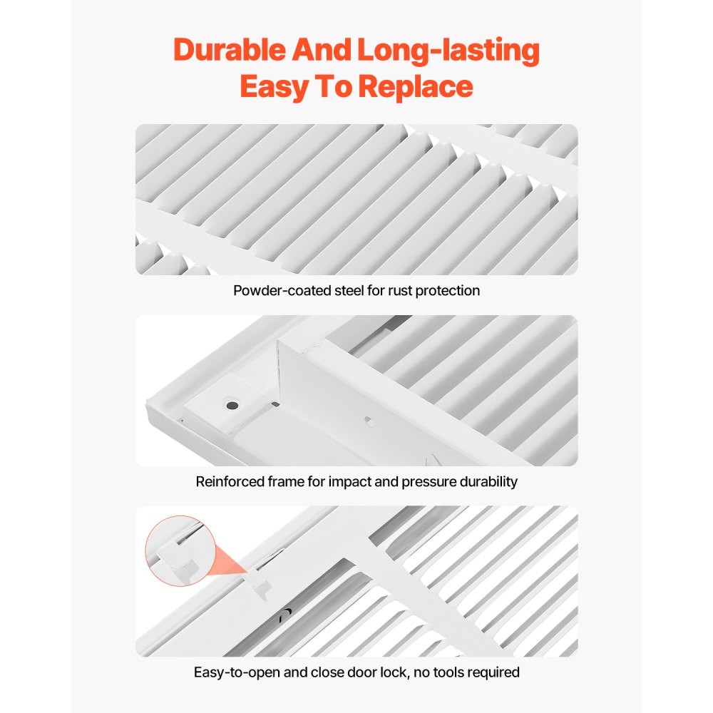 VEVOR Return Air Filter Grille, Fits W20 x H25in Duct Opening Size, Filter Included, Return Air Vent Cover for Wall, Powder-Coated Steel Return Air Grill Detachable Face/Door for 1 inch Filters