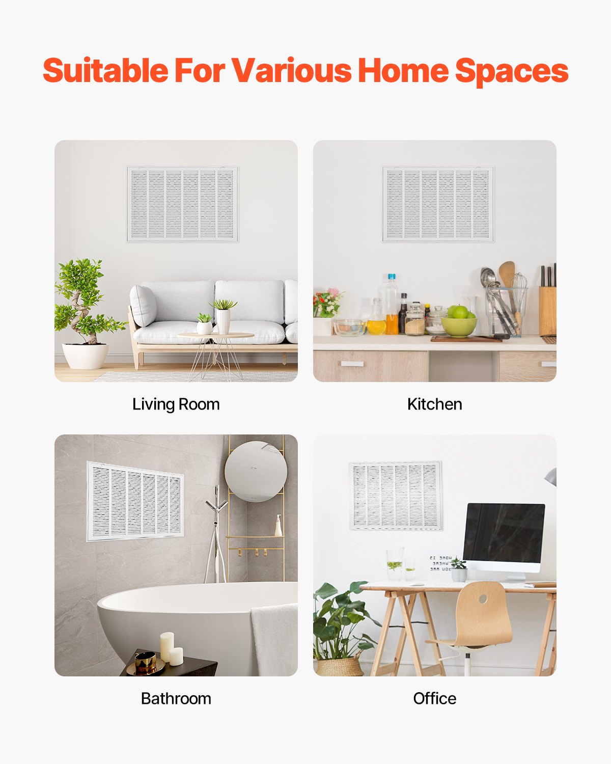 VEVOR-ventilatierooster, past op een inbouwopening van 75,5 x 50,5 cm, inclusief filter, uitlaatrooster, lamellenrooster voor in de muur, gepoedercoat stalen retourluchtrooster