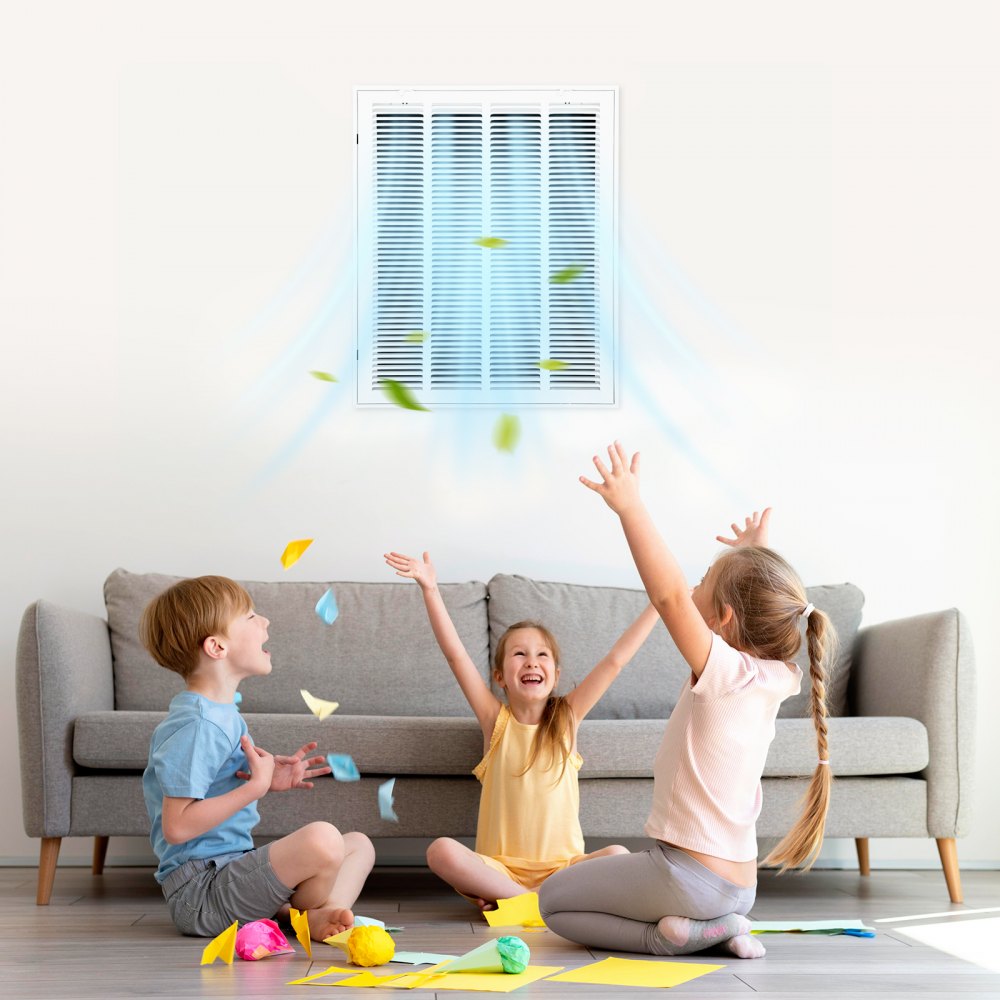 VEVOR-ventilatierooster, past in installatieopening (50x63 cm), filter NIET inbegrepen, uitlaatrooster voor muur, lamellenrooster, gepoedercoat stalen retourluchtrooster