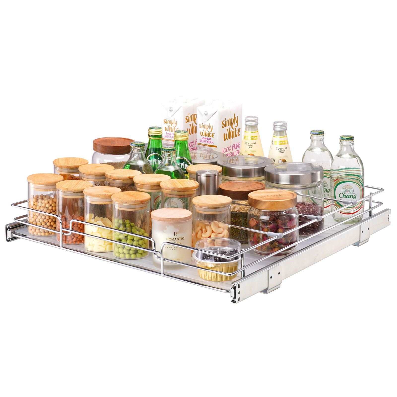 VEVOR 507x533x85 mm Pull Out Cabinet Organizer, Heavy Duty Slide Out Pantry Shelves, Chrome-Plated Steel Roll Out Drawers, Storage for Home, Under Sink,563x567x185 mm Install Size for Cabinet