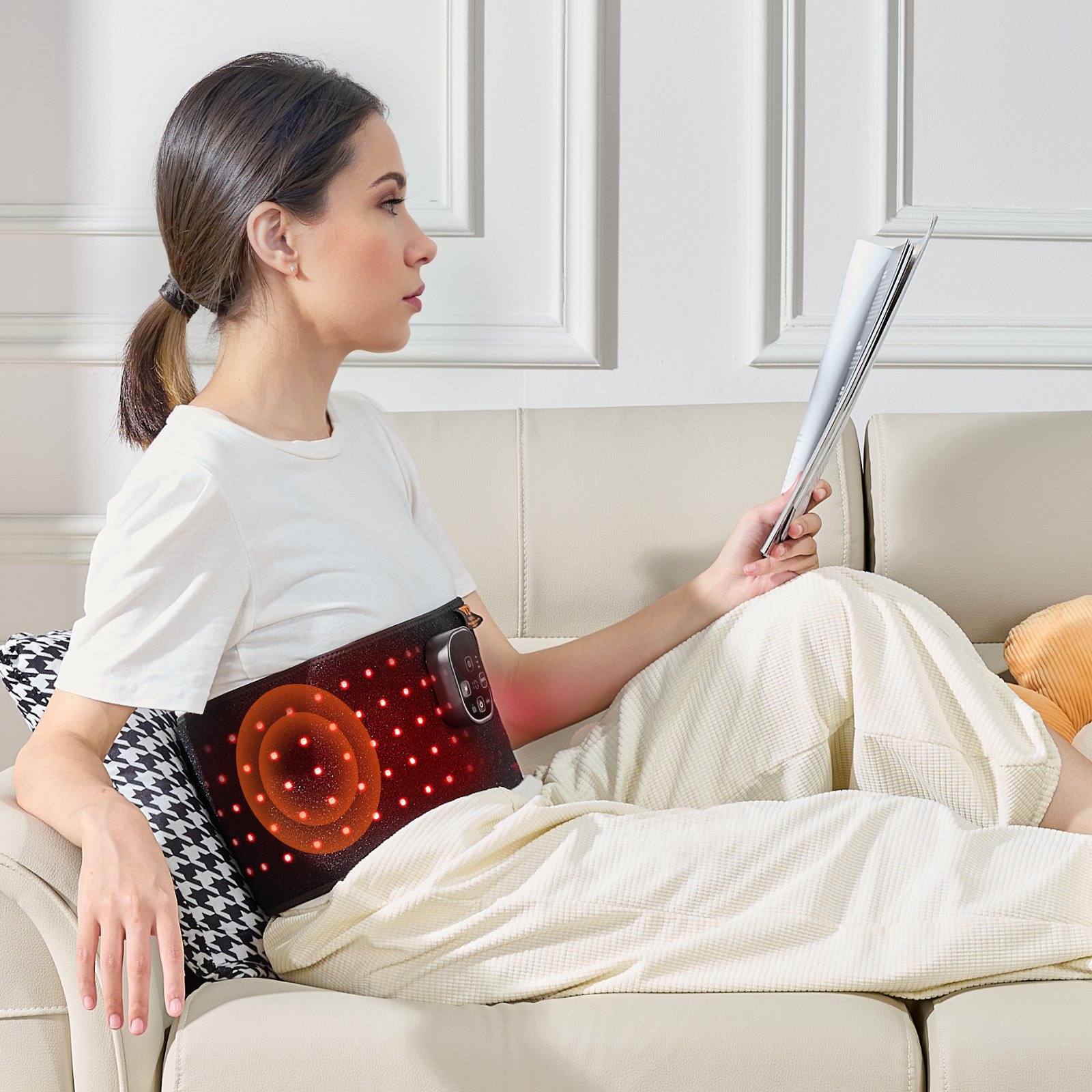 VEVOR Red Light Therapy for Waist, 660nm & 850nm Red Light Therapy Wrap Belt with Timer, 105 LEDs, 3-Level Vibration & 3 Intensities, Cordless Light Therapy Pad Device for Shoulder Knee Pain Relief