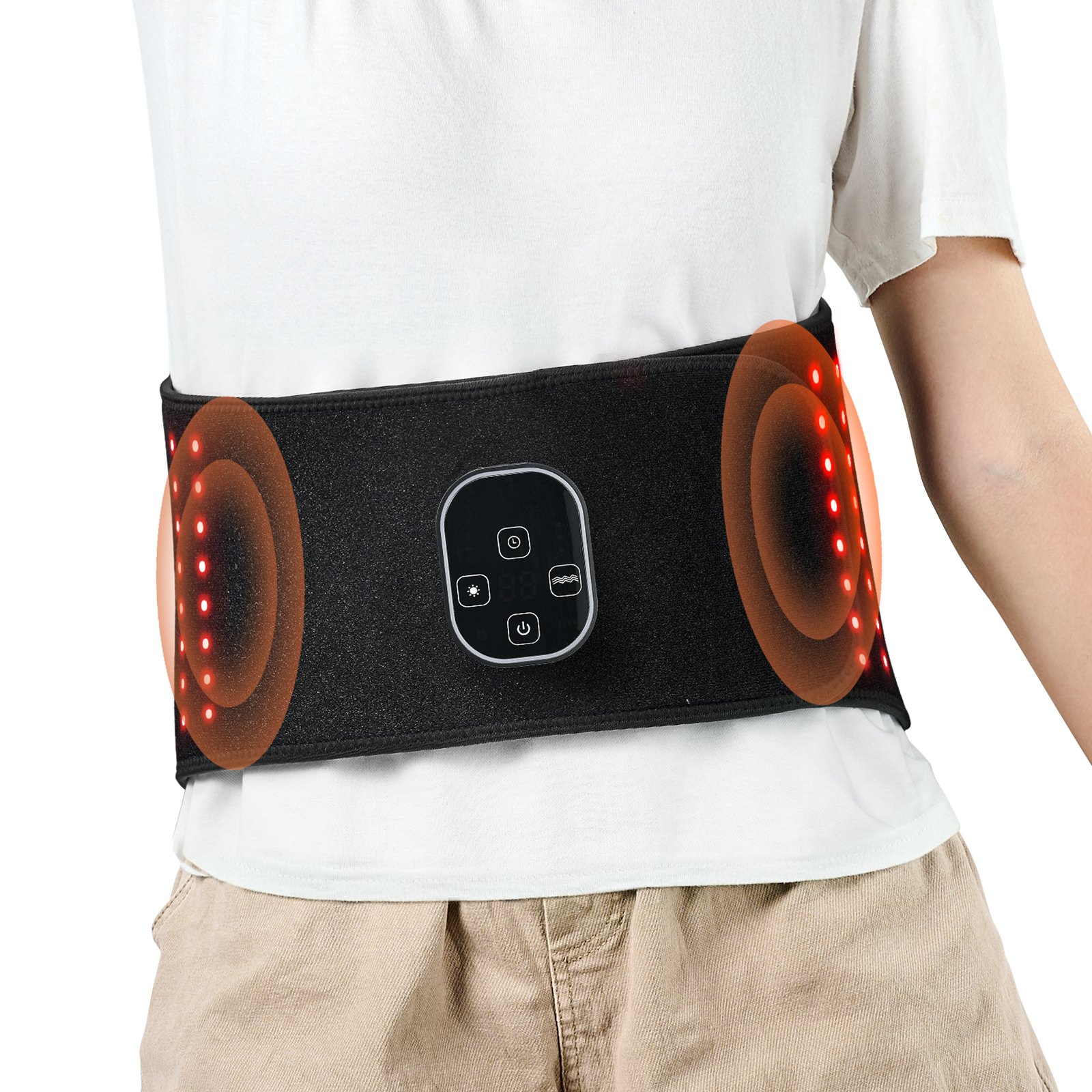 VEVOR Red Light Therapy Belt for Waist Shoulder, 660nm & 850nm Red Light Therapy Wrap Device with Timer, 80 LED, 3-Level Vibration & 10Hz Pulse, Cordless Light Therapy Pad for Pain Relief, Skin Health