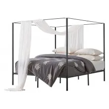 VEVOR hemelbedframe (kingsize), metalen hemelbed (draagvermogen 362 kg) met hemelbedontwerp, stevige stalen lattenbodem, opbergruimte onder het bed, geen boxspring vereist, gaasframe, zwart