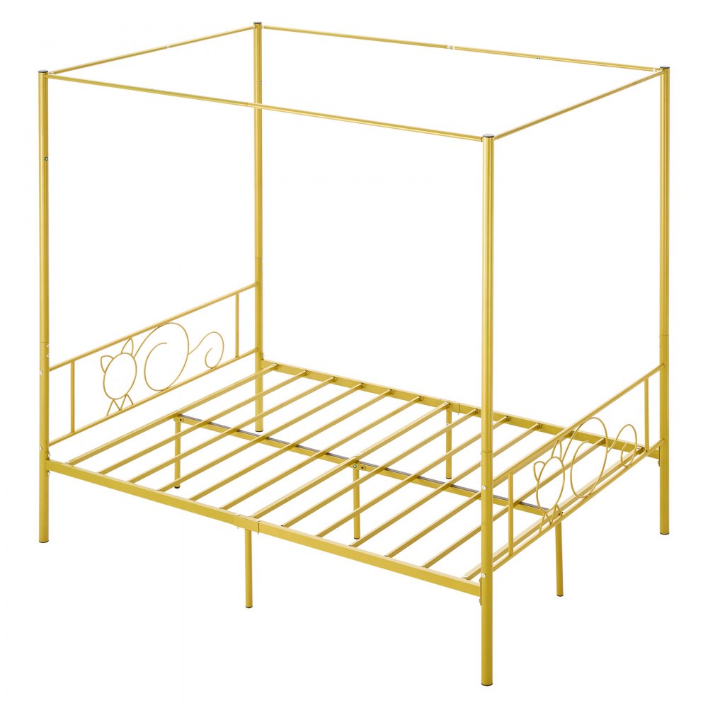 VEVOR hemelbedframe (volledige maat), metalen hemelbed met minimalistisch hoofdeinde en hemelbedontwerp, stevige stalen lattenbodem (rond), opbergruimte onder het bed, geen boxspring vereist, goud