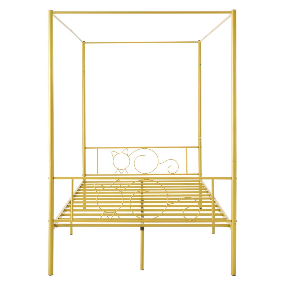 VEVOR hemelbedframe (volledige maat), metalen hemelbed met minimalistisch hoofdeinde en hemelbedontwerp, stevige stalen lattenbodem (rond), opbergruimte onder het bed, geen boxspring vereist, goud