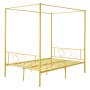 VEVOR Full Size Canopy Bed Frame, Metal Canopy Bed with Minimalist Headboard & Four Posters Design, Heavy Duty Steel Slats Support, Underbed Storage Space, No Box Spring Needed, Easy Assembly, Gold