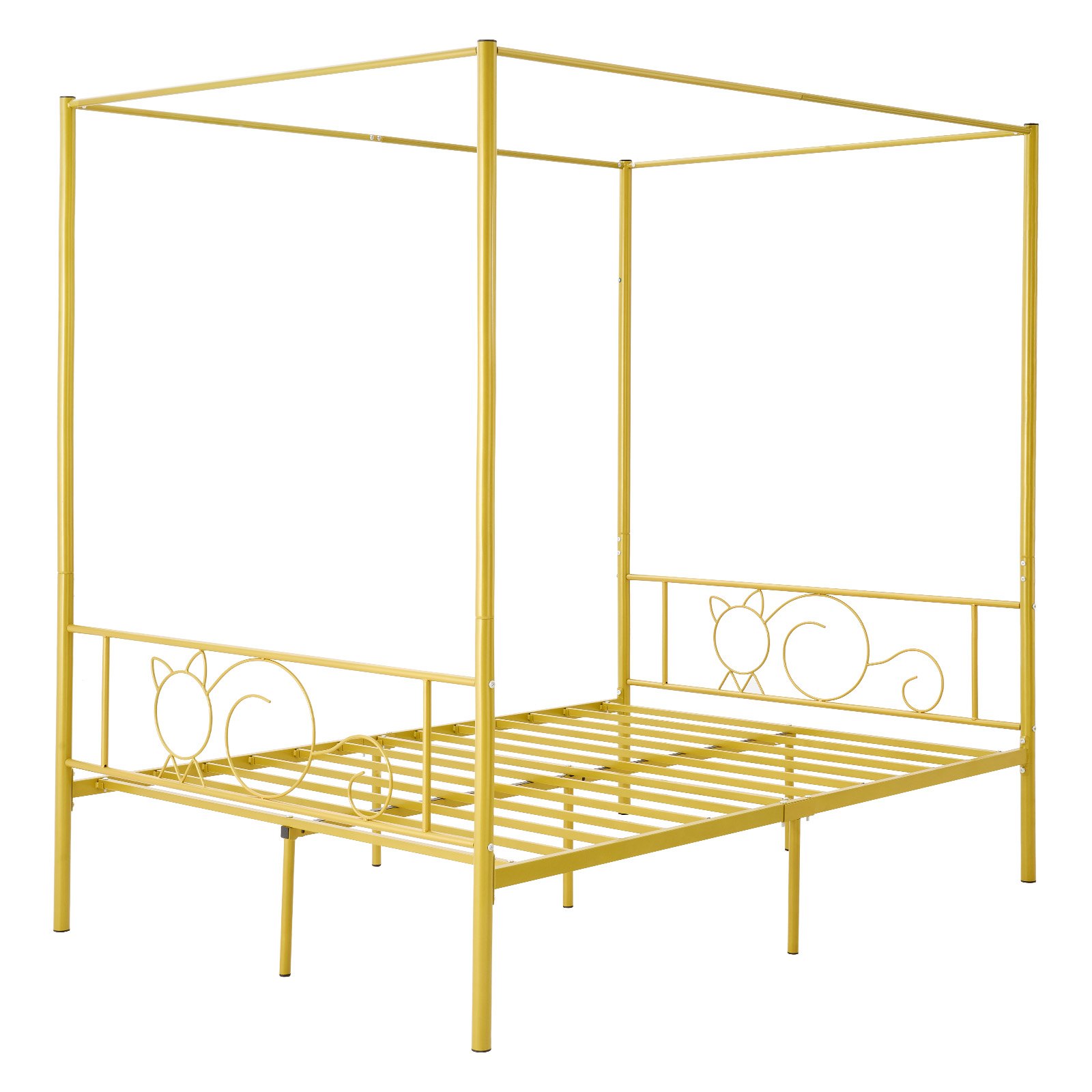VEVOR hemelbedframe (volledige maat), metalen hemelbed met minimalistisch hoofdeinde en hemelbedontwerp, stevige stalen lattenbodem (rond), opbergruimte onder het bed, geen boxspring vereist, goud