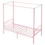 VEVOR Twin Size Canopy Bed Frame, Metal Canopy Bed with Minimalist Headboard & Four Posters Design, Heavy Duty Steel Slats Support, Underbed Storage Space, No Box Spring Needed, Easy Assembly, Pink
