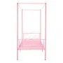VEVOR Twin Size Canopy Bed Frame, Metal Canopy Bed with Minimalist Headboard & Four Posters Design, Heavy Duty Steel Slats Support, Underbed Storage Space, No Box Spring Needed, Easy Assembly, Pink