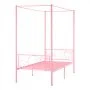 VEVOR Twin Size Canopy Bed Frame, Metal Canopy Bed with Minimalist Headboard & Four Posters Design, Heavy Duty Steel Slats Support, Underbed Storage Space, No Box Spring Needed, Easy Assembly, Pink