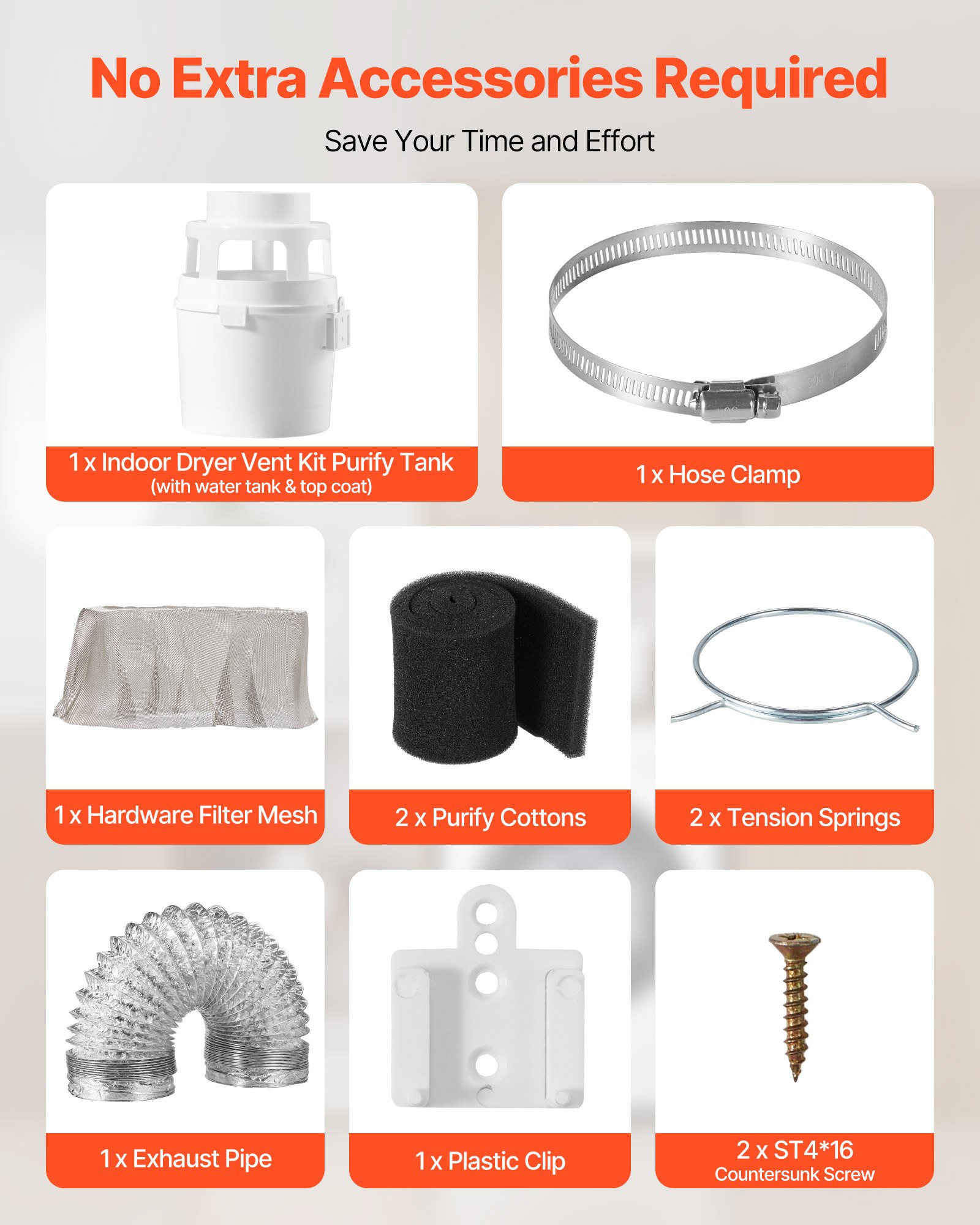 VEVOR 3-in-1 Indoor Dryer Vent Kit, with Bucket for Electric Dryer with 101.6 mm by 5-Feet Extendable Exhaust Hose, Premium Quality & Light Weight & No Extra Accessories Required for Apartments, RVs