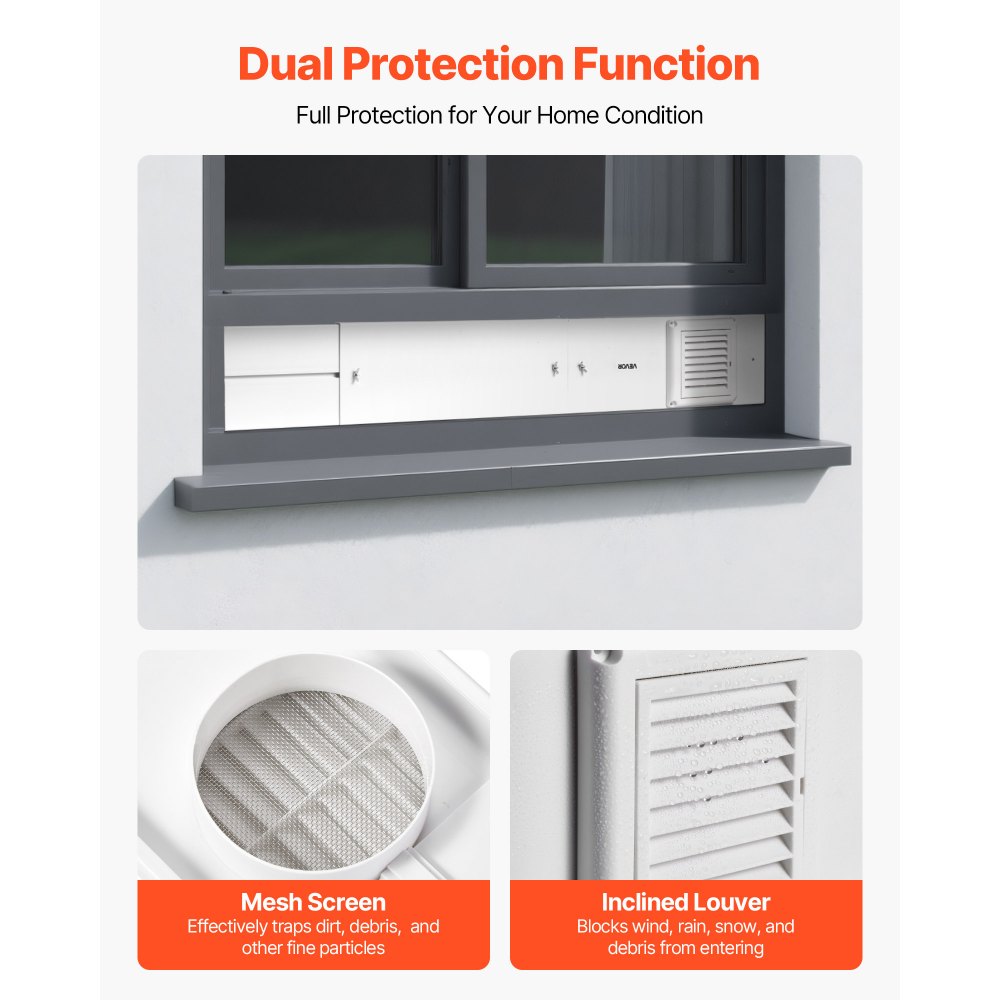 VEVOR Drogerventilatieraamset, past op een uitlaat van 101,6 mm, verstelbare lengte voor schuiframen, PVC- en PP-materialen, dubbele bescherming en meerlaags afdichtingsontwerp