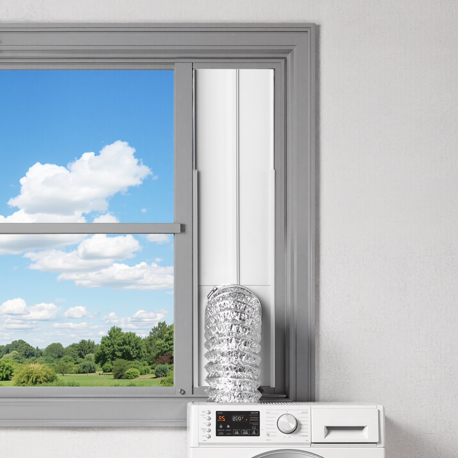 VEVOR Drogerventilatieraamset, past op een uitlaat van 101,6 mm, verstelbare lengte voor schuiframen, PVC- en PP-materialen, dubbele bescherming en meerlaags afdichtingsontwerp