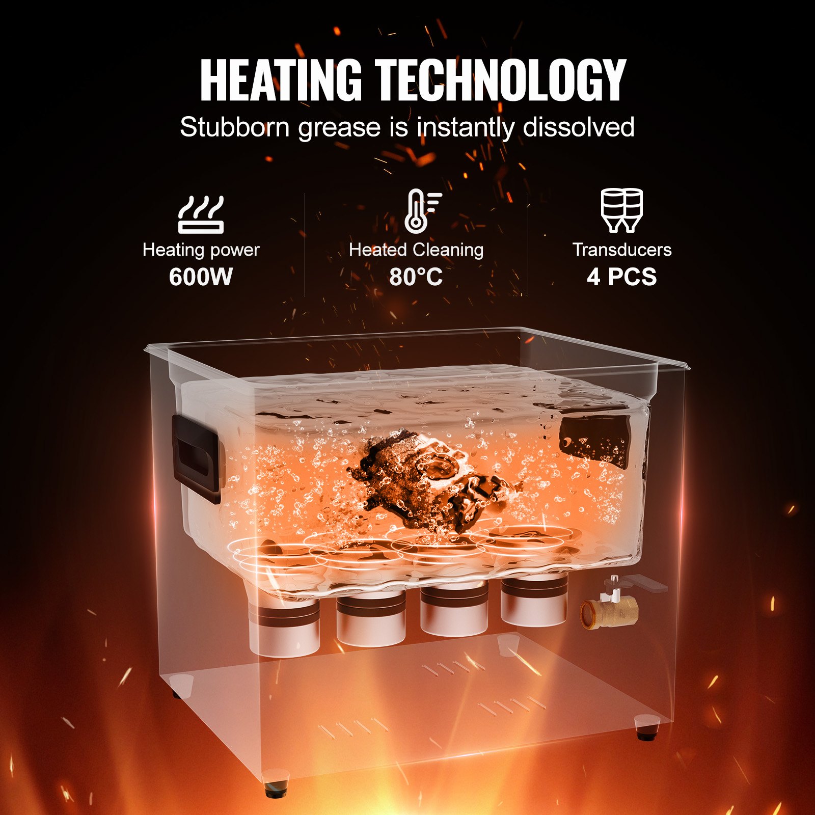 VEVOR 10L Ultrasoonreiniger 240W Digitale Ultrasoonreiniger met Zachte Modus & Verbeterde Ontgassing, 40kHz Industriële Sieradenreiniger met Verwarming & Timer, voor Brillen Horloges Zwart