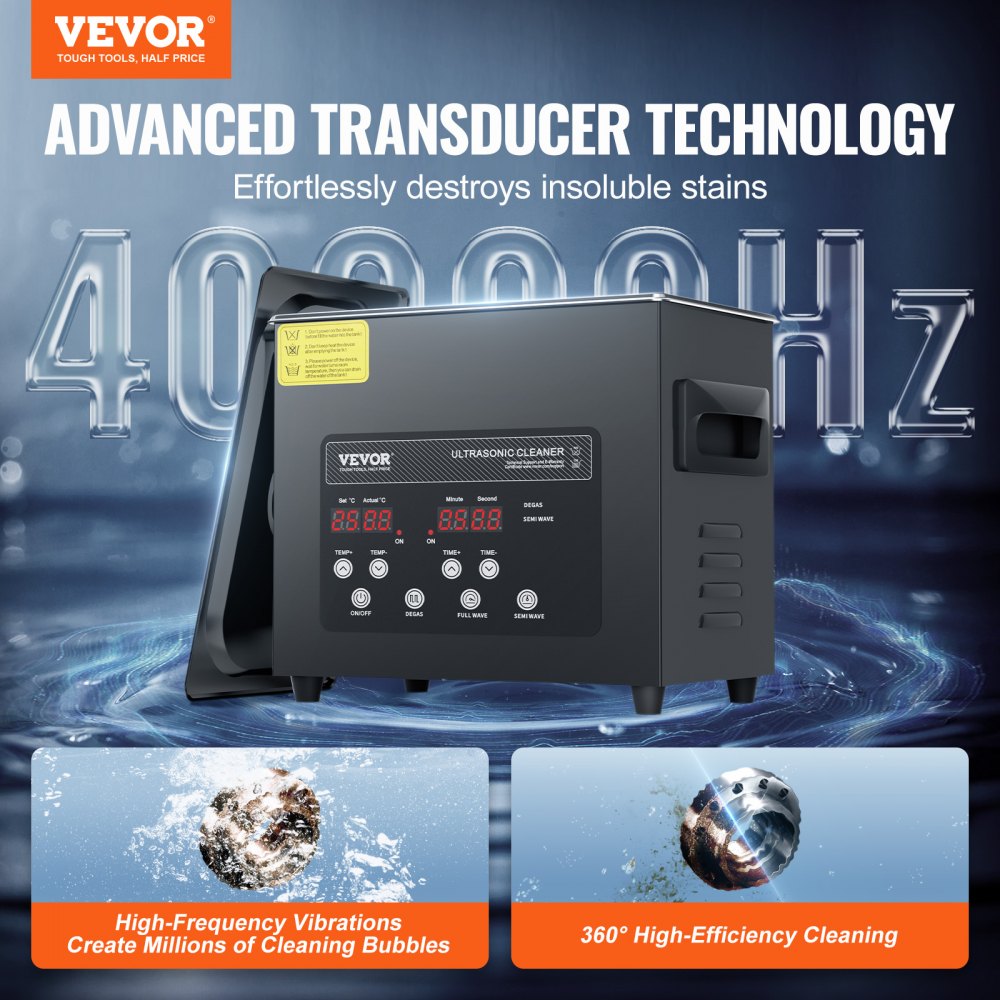 VEVOR 3 L ultrasone reiniger 120 W digitaal ultrasoon reinigingsapparaat met zachte modus en verbeterde ontgassing, 40 kHz industriële sieradenreiniger met verwarming en timer, voor brillen en horloges, zwart