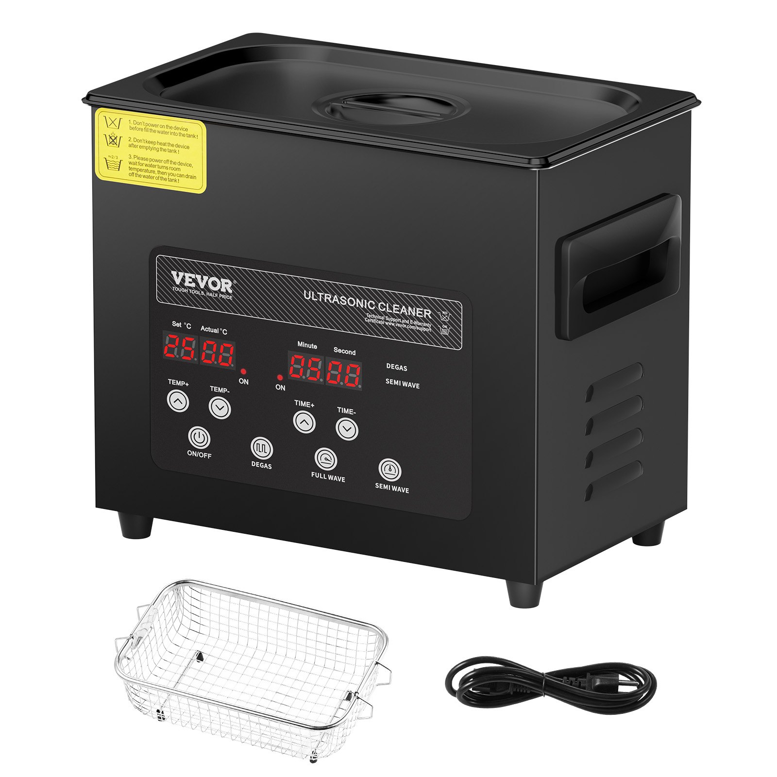 VEVOR 3 L ultrasone reiniger 120 W digitaal ultrasoon reinigingsapparaat met zachte modus en verbeterde ontgassing, 40 kHz industriële sieradenreiniger met verwarming en timer, voor brillen en horloges, zwart