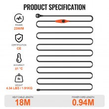 VEVOR buisverwarmingskabel 18m 23W/m buisverwarming verwarmingskabel vorstbeveiligingsthermostaat