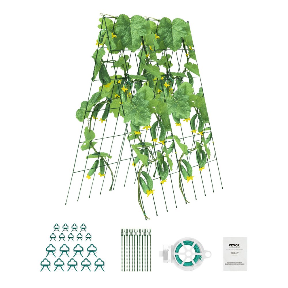 VEVOR Cucumber Trellis for Climbing Plants, 39" x 32" Foldable Cucumber Trellis Set with Twist Ties, Metal Garden Trellis for Raised Bed, Outdoor Plant Grow Support for Tomato, Squash, Vegetable