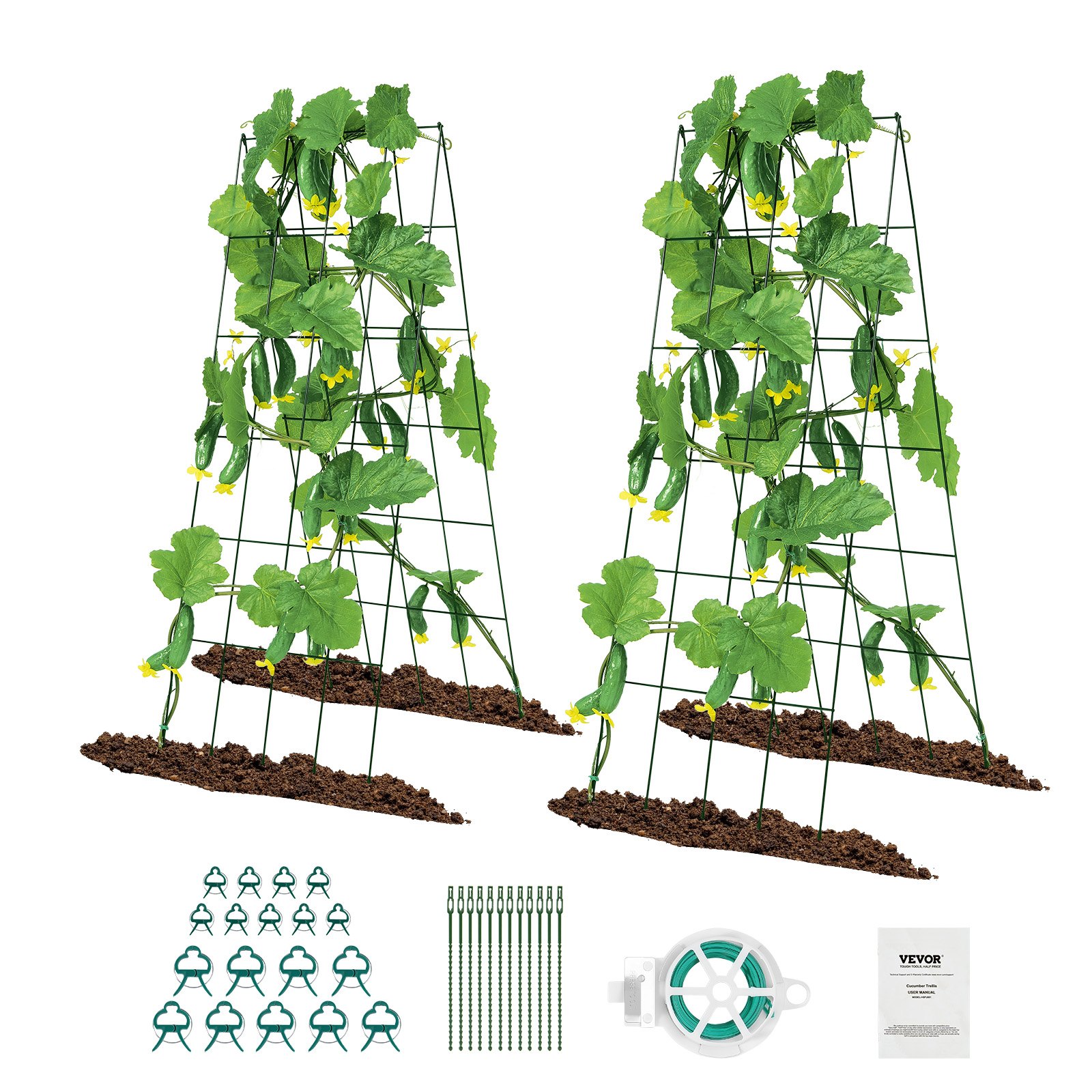 VEVOR Cucumber Trellis for Climbing Plants, 39" x 32" Foldable Cucumber Trellis Set with Twist Ties, Metal Garden Trellis for Raised Bed, Outdoor Plant Grow Support for Tomato, Squash, Vegetable
